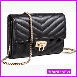 Black Quilted Leather Crossbody Bag Small Chic Minimal Travel Daypack